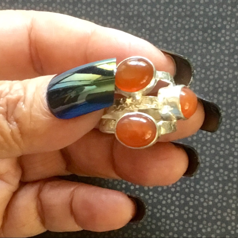 Carnelian Gemstone Cabochon Ring Multiple Gems Unique - Picture 6 of 7